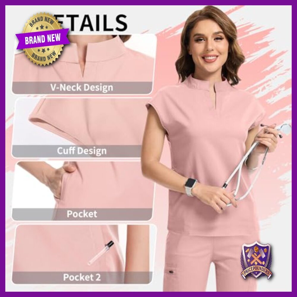 Women's Medical Scrub Set, Stretch Polyester, Stand-Up Collar, Size XXL - Picture 4 of 7